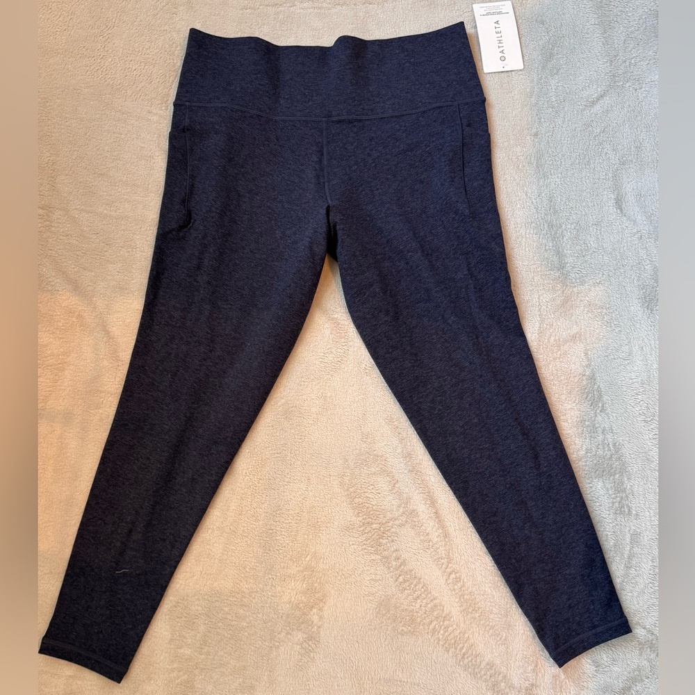 NWT Athleta Salutation Stash Pocket II Softluxe Tight Heathered Navy Blue 1X